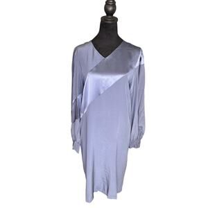 Vintage Joanie Char San Francisco Light Blue 100% Silk Dress Long Sleeve M